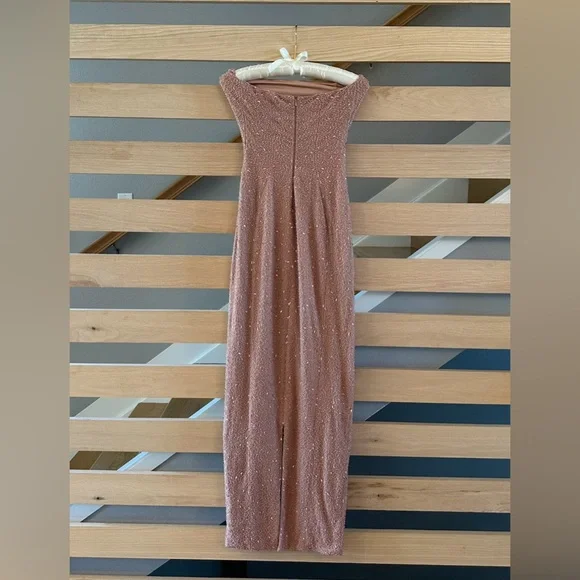 PALERMO 
Embellished Bandeau Cowl Neck Maxi Dress in Beige - Picture 7 of 10